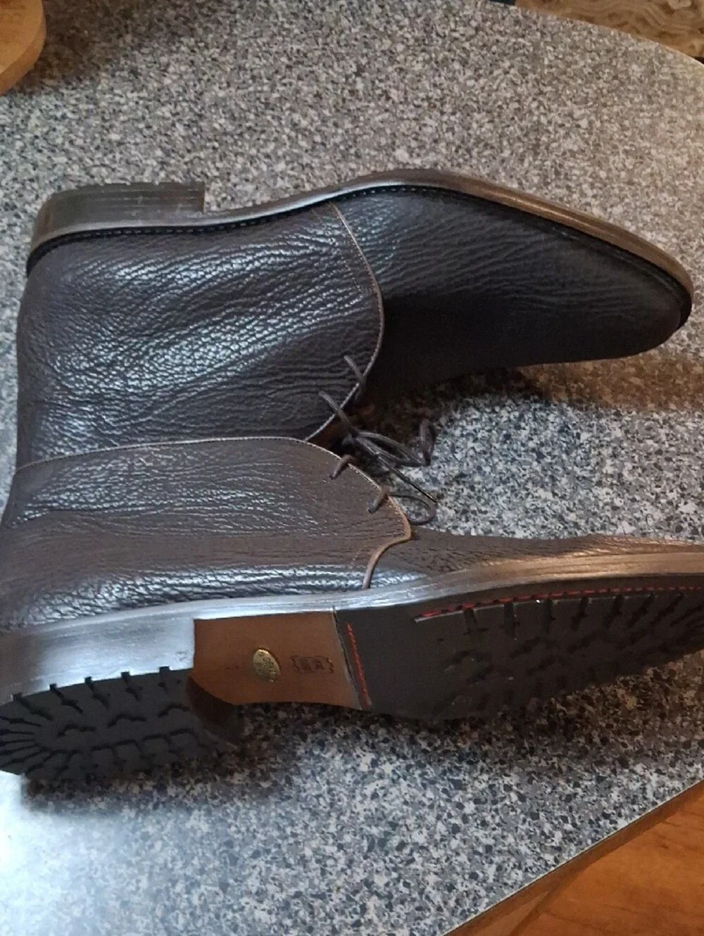 Alan Payne Brown Pebbled Shark Skin Leather Lace-Up Chukka Dress Boots Sz 12